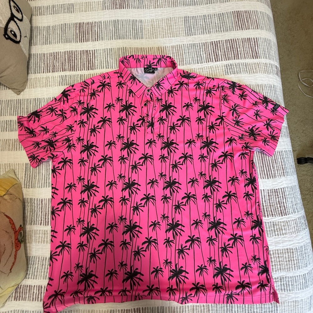 Sunday Swagger Vibrant Pink Palm Print Men's Polo Shirt 3X